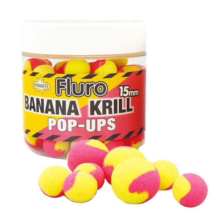 Dynamite Baits Fluro Two Tone Pop - Ups - 15mm - Krill & Banana - KarperCentrale Dynamite Baits Fluro Two Tone Pop - Ups - 15mm - Krill & Banana - KarperCentrale