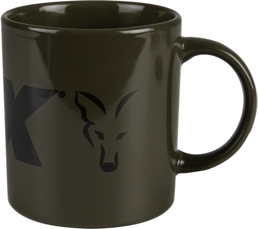 Zelený a černý keramický hrnek s logem