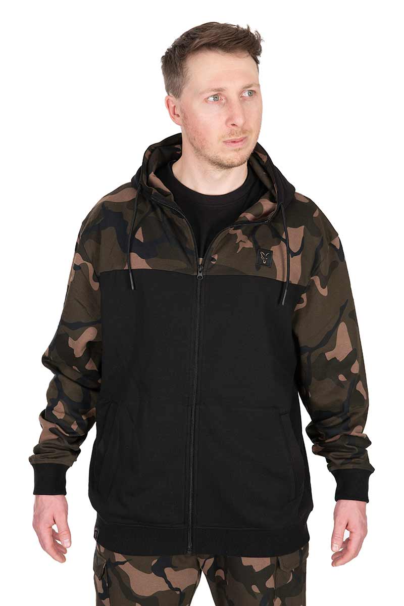 LW Sweat à capuche zippé fendu camouflage noir