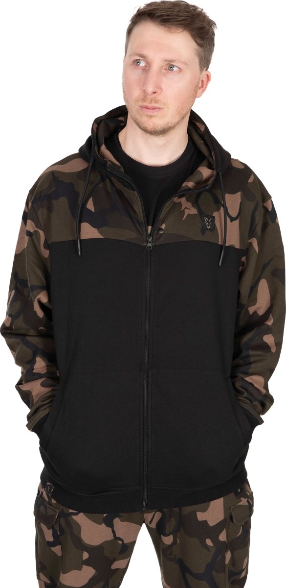 LW Sweat à capuche zippé fendu camouflage noir